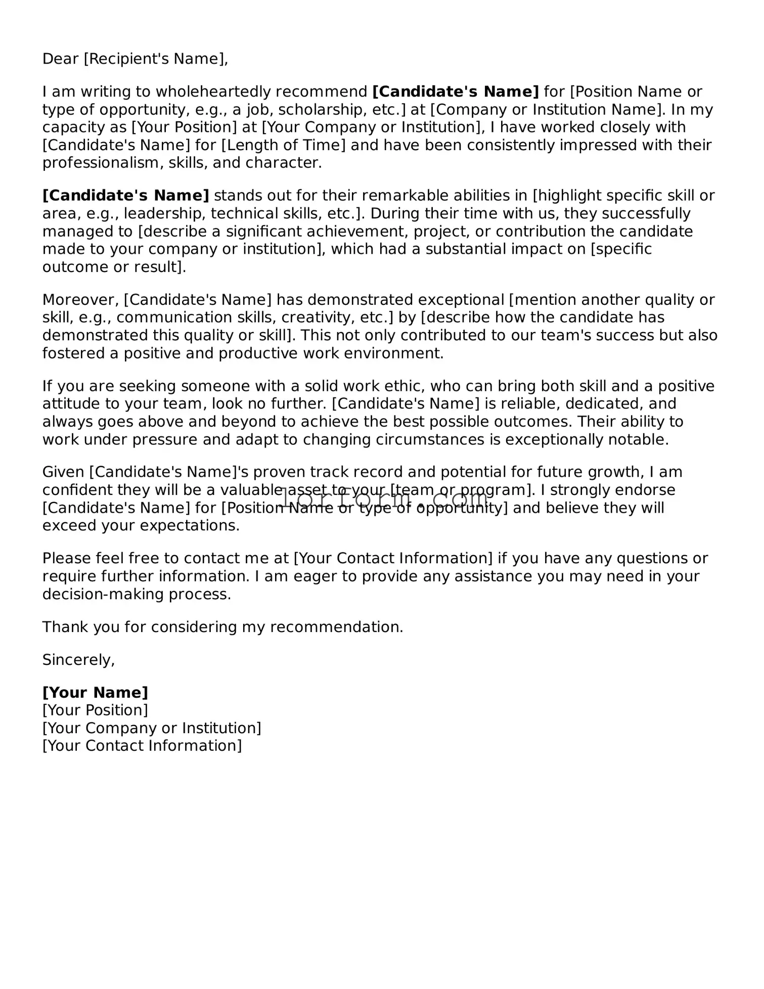 Blank Recommendation Letter Document
